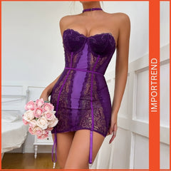 Women’s Sexy Nightwear – Spaghetti Strap Babydoll Halter Neck Nightgown
