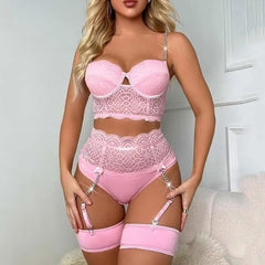 Mesh Lingerie Set - Crop Top & Garter Belt (Small)