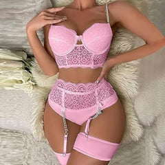 Mesh Lingerie Set - Crop Top & Garter Belt (Small)