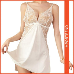 Plus Size Lace Sheer Mesh Suspender Nightdress