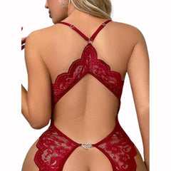 Women's Lace Jumpsuit Snap Crotch Lingerie Nightwear