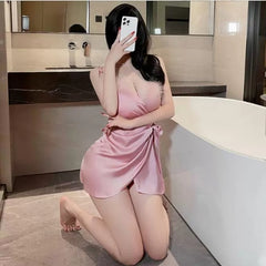 Deep V Fur Collar Nightdress Set