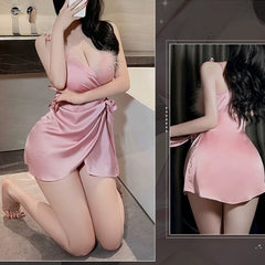 Deep V Fur Collar Nightdress Set