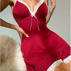 Lace Babydoll Sexy V-Neck Nightgown – Elegant & Alluring Bridal Nightdress