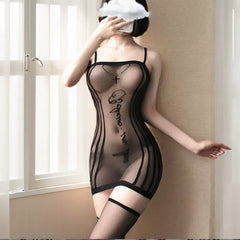 Jacquard Letter Bodysuit with Suspenders nightwear