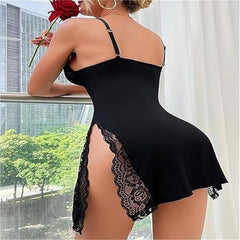 Lace Trim Slit Bowknot Sleep Dress – Elegant & Sexy Nightgown
