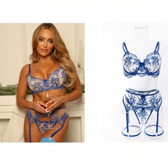 Women's Lace Steel Ring Blue Embroidery Waist-Sealed Lingerie