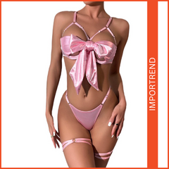 Women's Sexy Bow Tie Multi-Color Bra with Leg Ring Nightwear