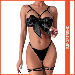 Women's Sexy Bow Tie Multi-Color Bra with Leg Ring Nightwear