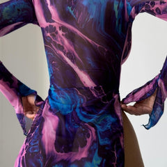 Elegant & Seductive High Collar Tie-Dye Mesh Dress