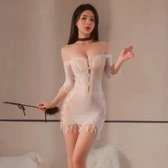 Sexy Lace Jacquard Ripped Net Dress nightwear