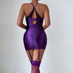 Women’s Sexy Nightwear – Spaghetti Strap Babydoll Halter Neck Nightgown