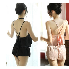 Backless Lace-Up with Suspenders Nightdress