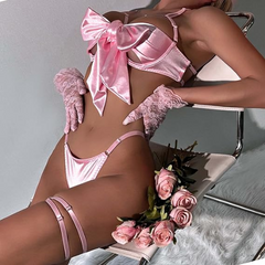 Women's Sexy Bow Tie Multi-Color Bra with Leg Ring Nightwear