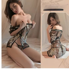 Seductive Lace Mesh Nightdress with Underwear