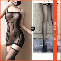 Jacquard Letter Bodysuit with Suspenders nightwear