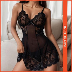 Women's Suspenders Mesh Lingerie Set with Lace Accents