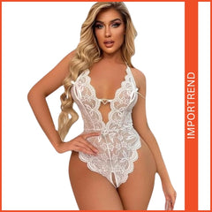 Women's Lace Jumpsuit Snap Crotch Lingerie Nightwear