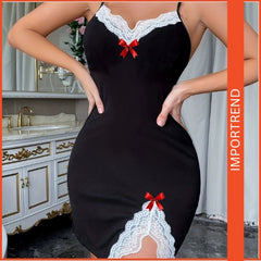 Women's Sexy Lace Chemise – Spaghetti Strap Nightdress with Side Split