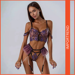 Mesh Lingerie Set – Elegant Adjustable Color Block Embroidery Lingerie for Women