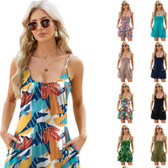 Jumpsuit Casual Shorts - Spring and Summer Solid Color Loose Pocket Jumpsuit