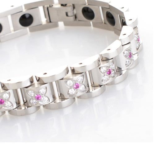 Titanium Steel Diamond Magnet Couple Bracelet