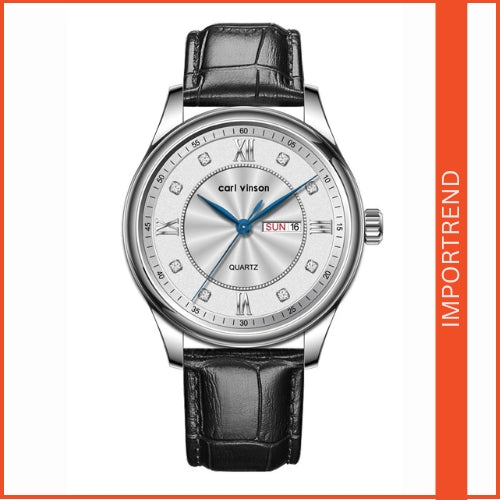 Double Calendar Waterproof Watch with Leather Belt