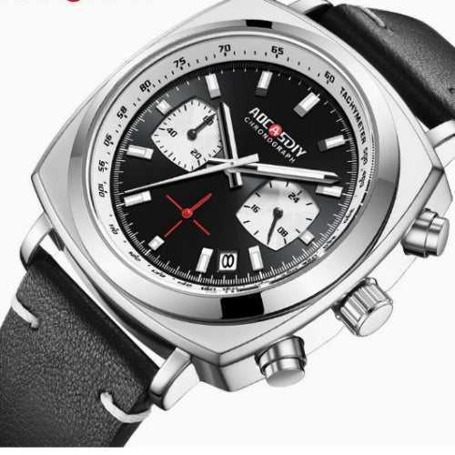 Men's Sports Quartz Watch with Leather Strap