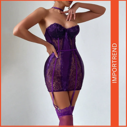 Women’s Sexy Nightwear – Spaghetti Strap Babydoll Halter Neck Nightgown