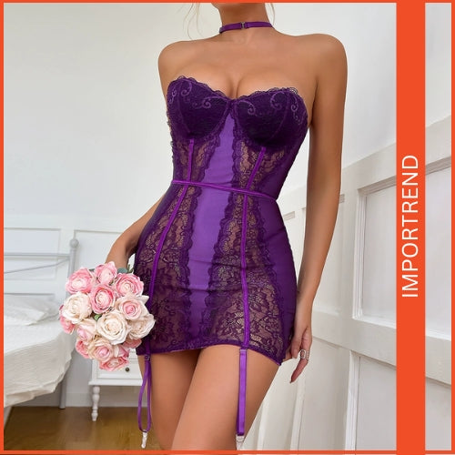 Women’s Sexy Nightwear – Spaghetti Strap Babydoll Halter Neck Nightgown