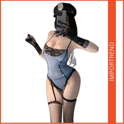 Sexy Policewoman Mesh Lingerie, gloves, hat, socks