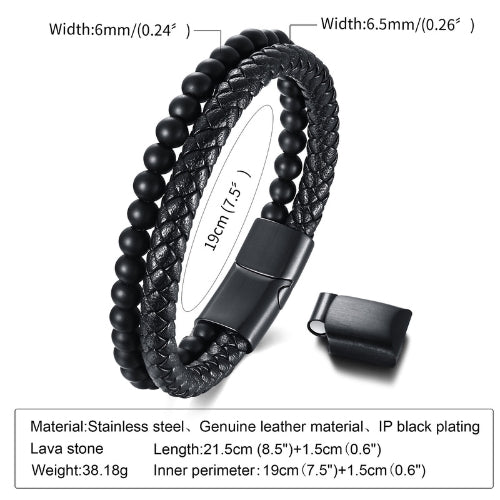 Magnetic Hematite and Leather Bracelet