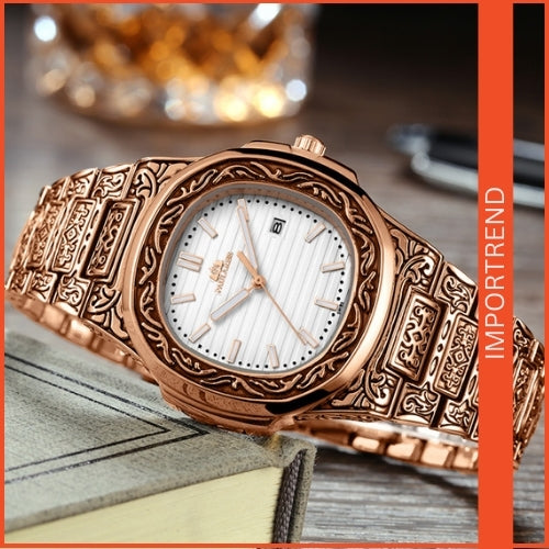 Carved Men's Quartz Watch | Stylish & Reliable