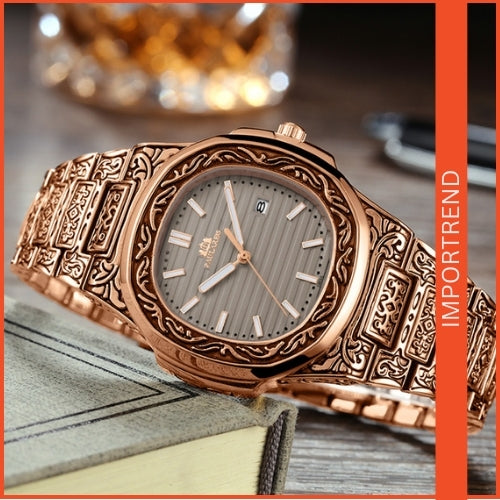 Carved Men's Quartz Watch | Stylish & Reliable