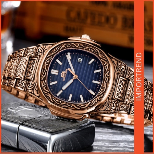 Carved Men's Quartz Watch | Stylish & Reliable