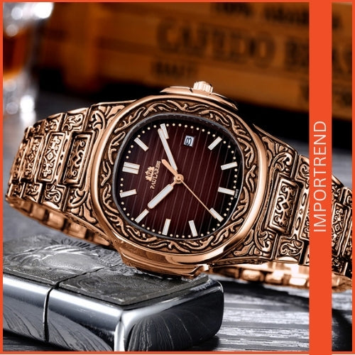 Carved Men's Quartz Watch | Stylish & Reliable
