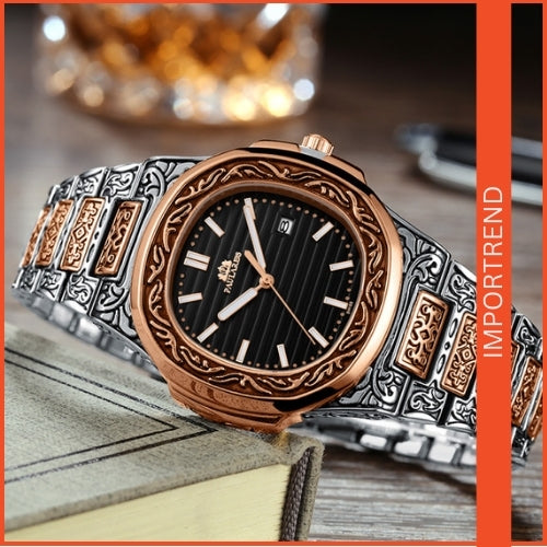 Carved Men's Quartz Watch | Stylish & Reliable