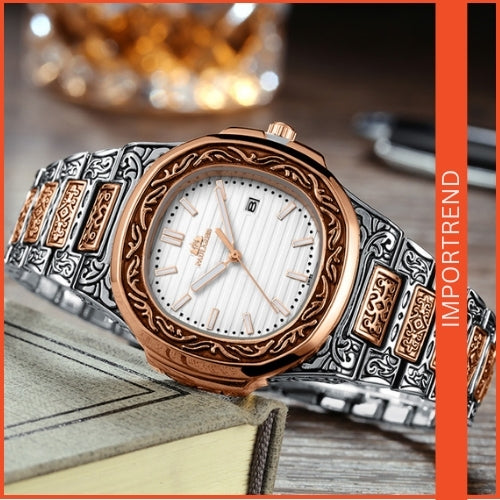 Carved Men's Quartz Watch | Stylish & Reliable