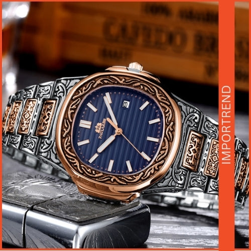 Carved Men's Quartz Watch | Stylish & Reliable