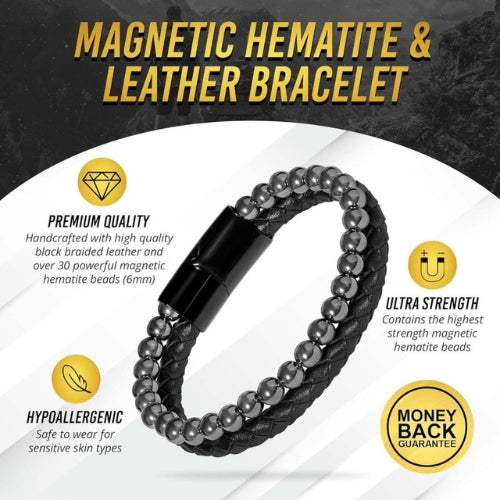 Magnetic Hematite and Leather Bracelet