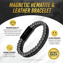 Magnetic Hematite and Leather Bracelet