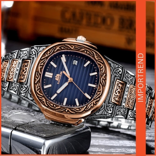 Carved Men's Quartz Watch | Stylish & Reliable