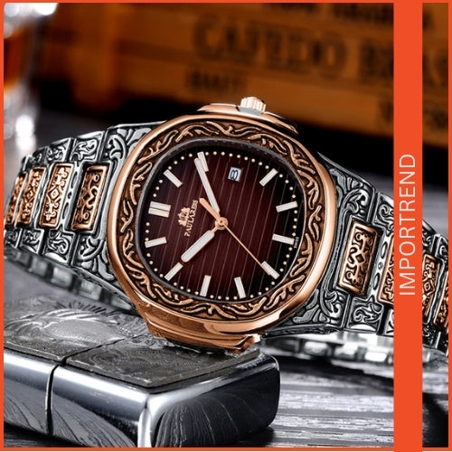 Carved Men's Quartz Watch | Stylish & Reliable