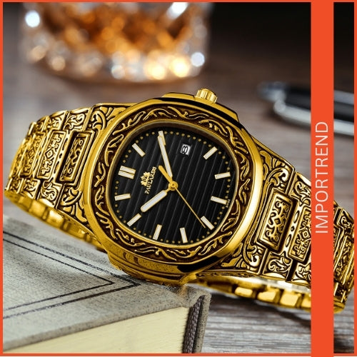 Carved Men's Quartz Watch | Stylish & Reliable