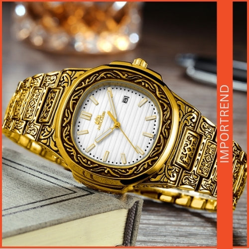 Carved Men's Quartz Watch | Stylish & Reliable