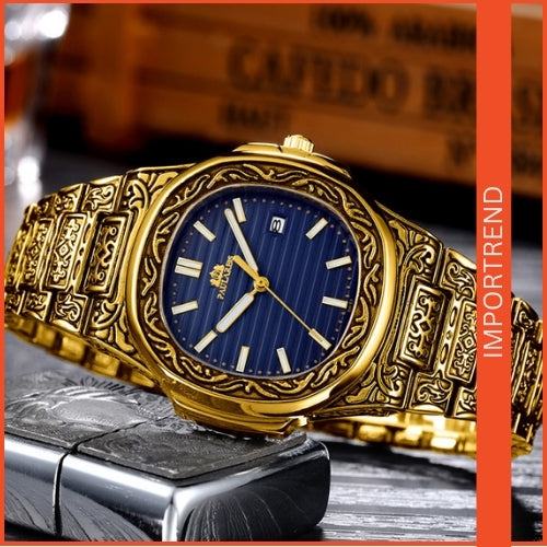 Carved Men's Quartz Watch | Stylish & Reliable