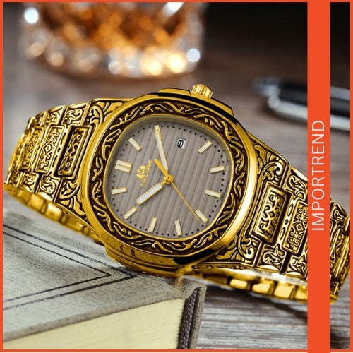Carved Men's Quartz Watch | Stylish & Reliable