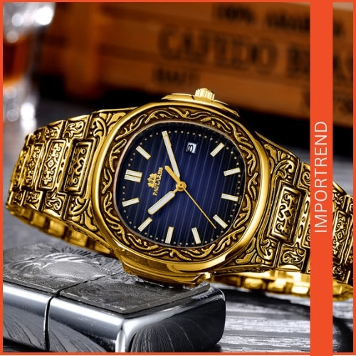 Carved Men's Quartz Watch | Stylish & Reliable