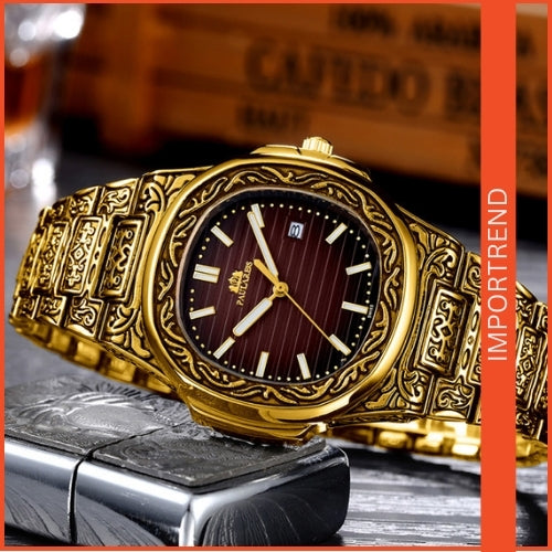 Carved Men's Quartz Watch | Stylish & Reliable