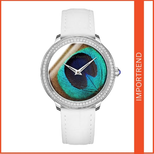 Women's Quartz Watch with Feather Surface, Diamond Accents